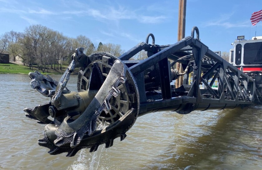 The cutterhead of the Michael B. dredge on Lake Redwood.