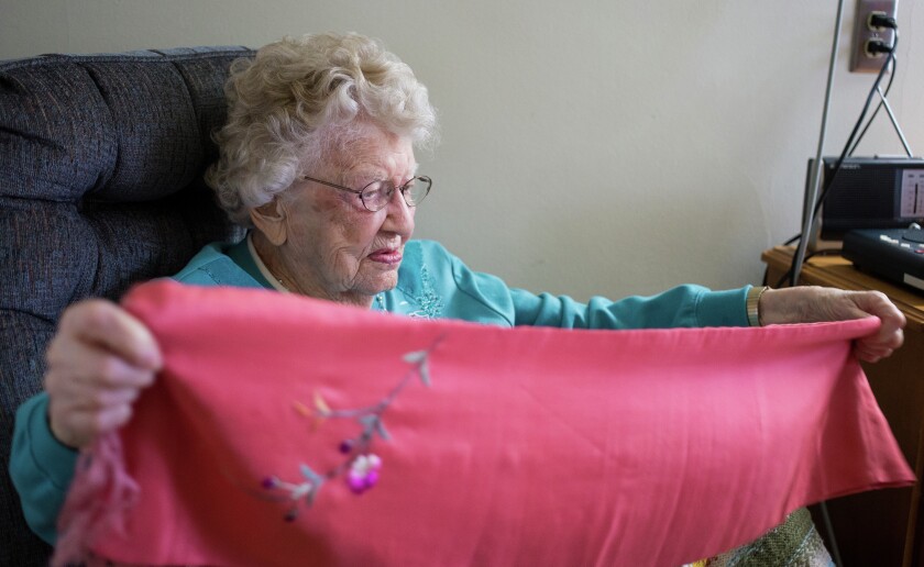 Iris Westman smiles as she tells stories of growing up in the upper midwest in Northwood, ND on Wednesday, August 24, 2016. (Joshua Komer/Grand Forks Herald)