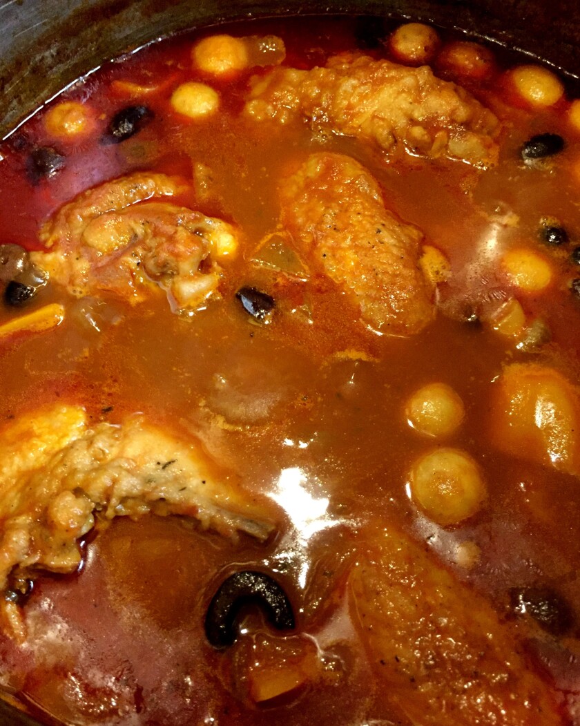 Chicken alla Cacciatora is made with a whole chicken, carrots, onion, bell pepper, mushrooms, beef stock, Marsala wine, Kalamata olives, tomatoes and garlic. Cacciatore means hunter style.Michael Vosburg / Forum Photo Editor