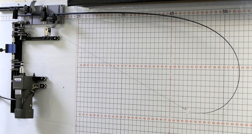 A machine tests the durability of a Trika rod at the company’s headquarters