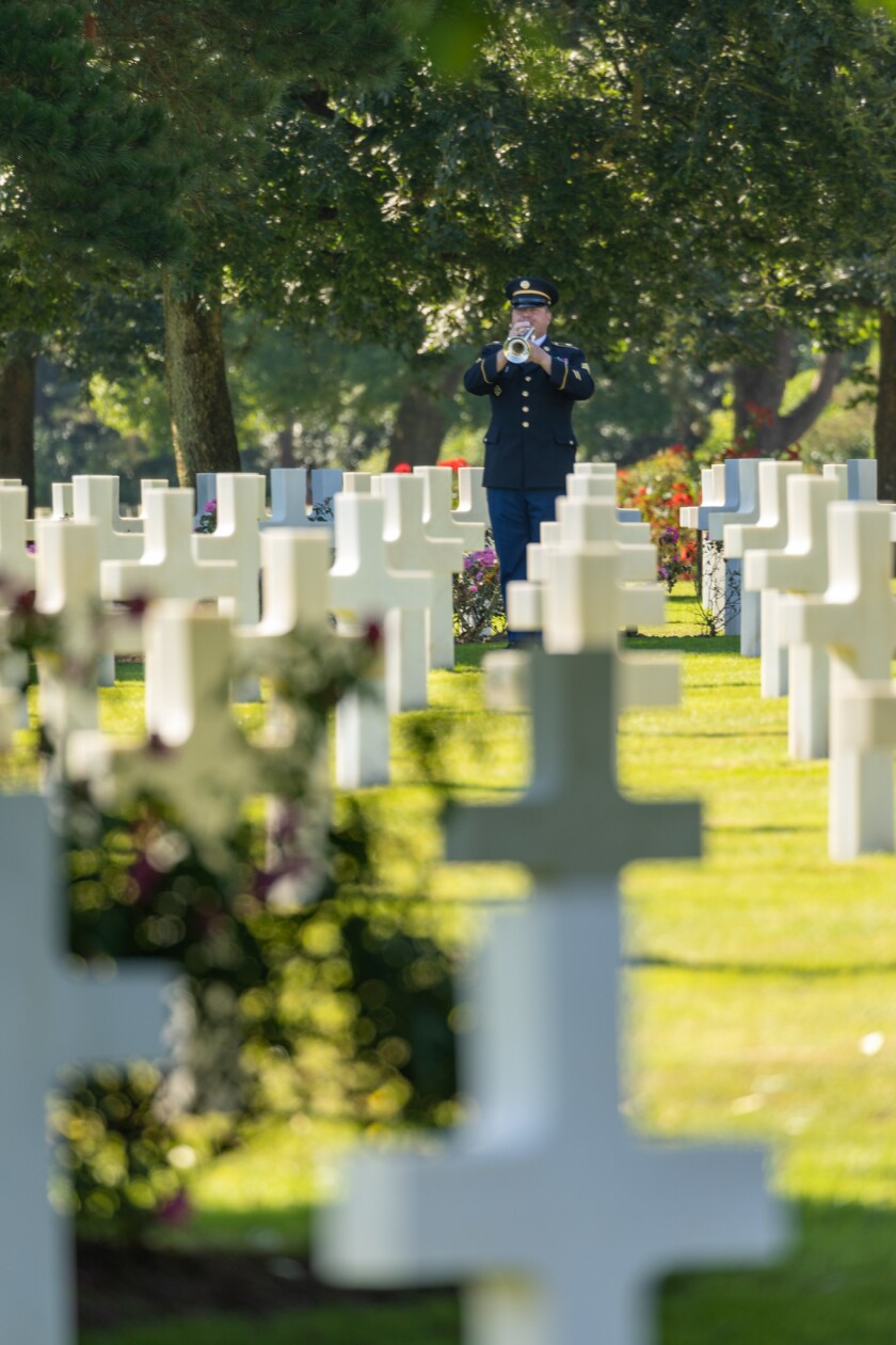 Scenes from the burial of U.S. Army Air Forces 2nd Lt. William J. McGowan, of Benson, July 9, 2022 at Normandy American Cemetery in France. McGowan was shot down on D-day, June 6, 1944, over France. His remains were recovered in 2018 and identified in 2019. He was buried with full military honors with his family in attendance.
