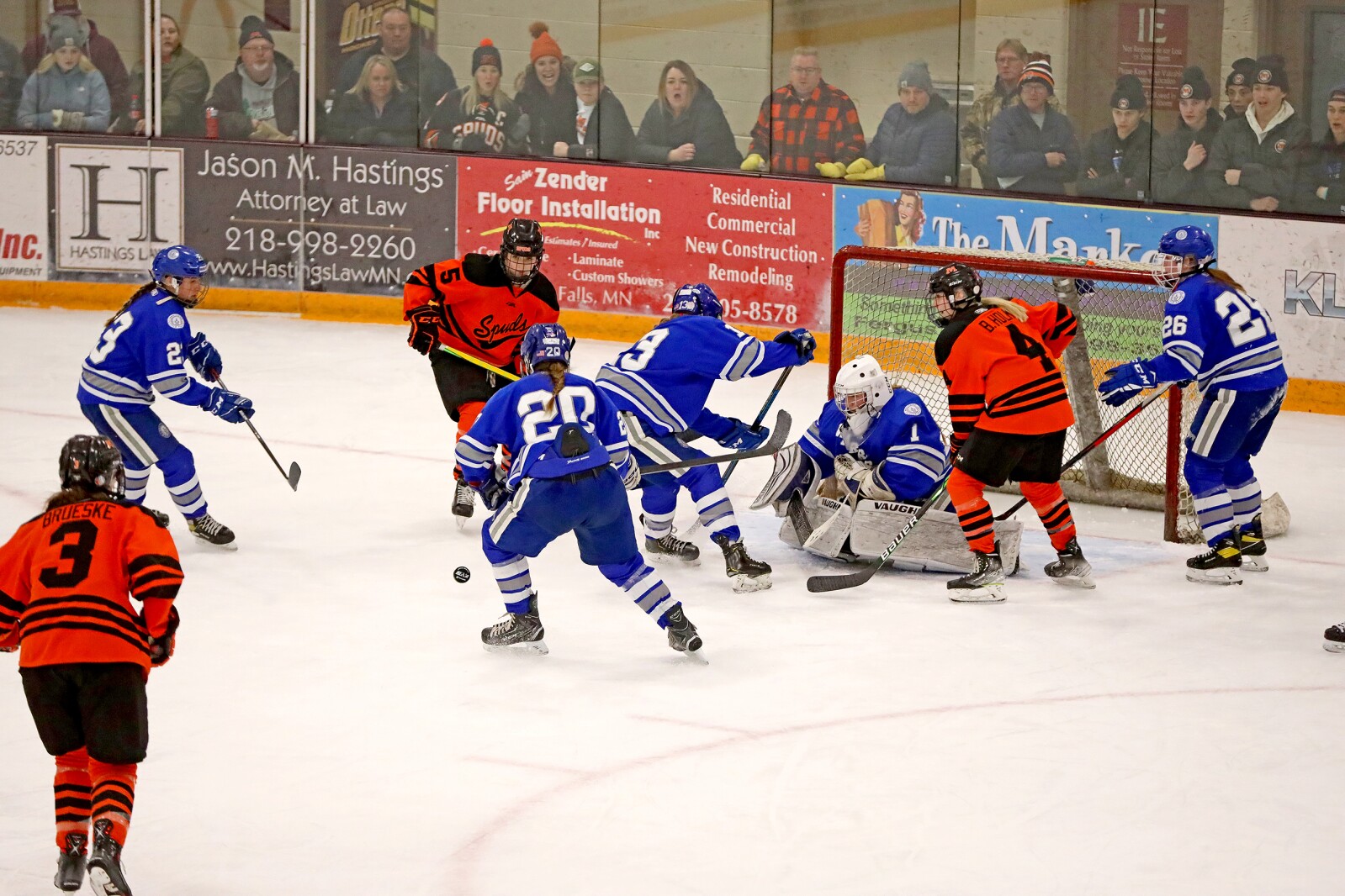 Brainerd/Little Falls girls hockey take on the Moorhead Spuds Thursday, Feb. 17, 2022, during the Section 8-2A Section Final in Fergus Falls.