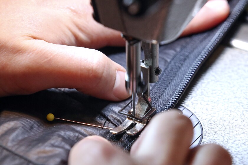 Closeup of sewing machine.