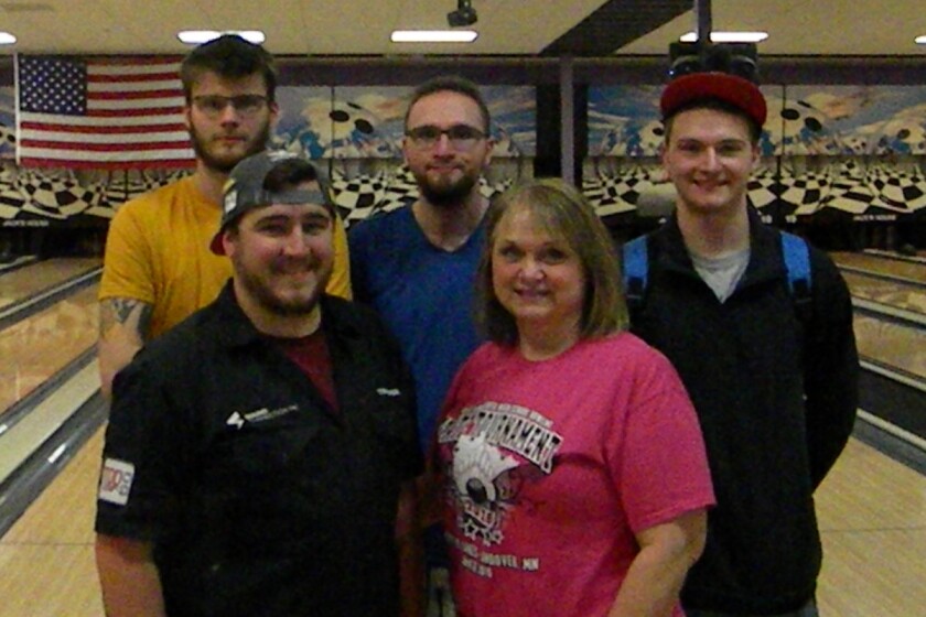 The 5-person team of Nate Dally, Sam Larson, Cam Larson, Kyle Brotherton and Wanda Barnes from the Wacky Wednesday League won a Lakes Area Bowling Association City Tournament title.
