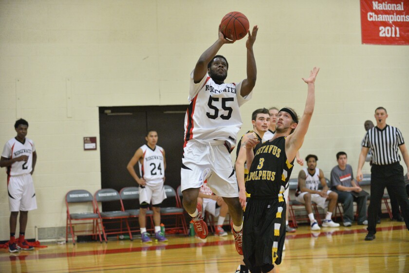 Ridgewater point guard Akeem Oglesby goes up for a layup in the second half of Thursday night's game against Gustavus Adolphus junior varsity. Oglesby finished with 22 points in a 74-66 home win. Jake Schultz / Tribune