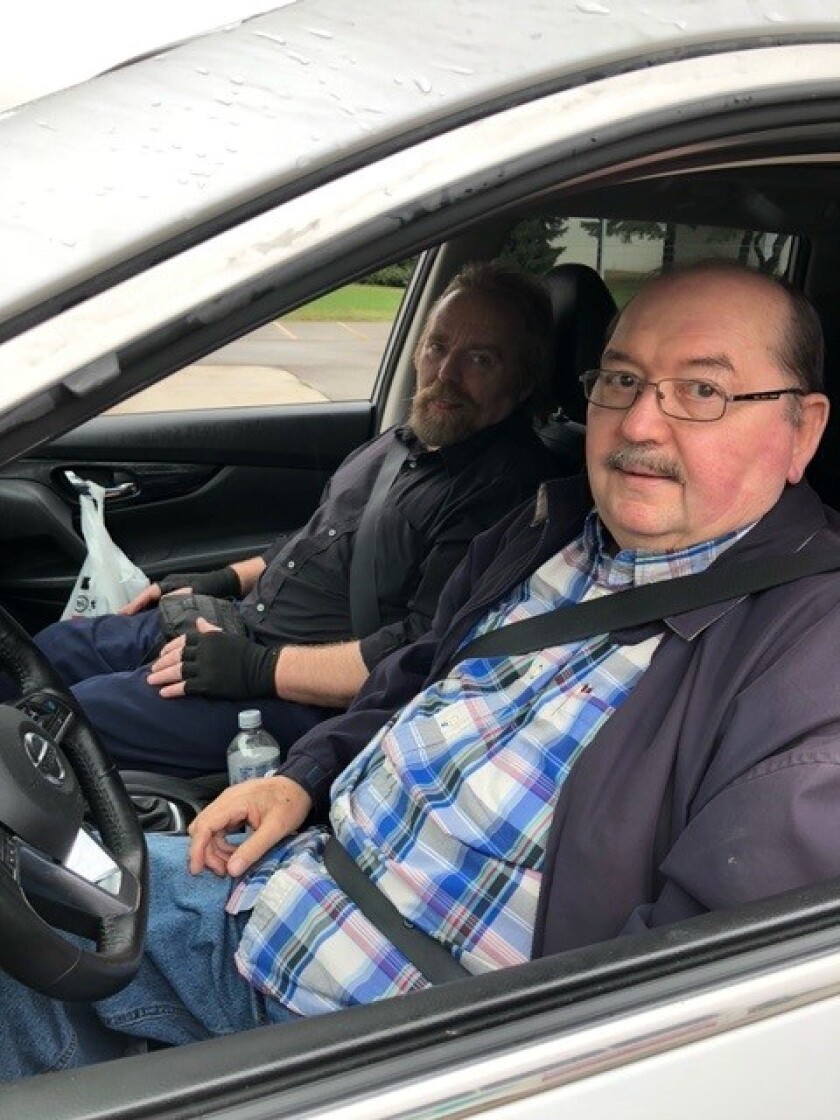 CCT volunteer driver Tom Batek and passenger Matt Jensen.jpg
