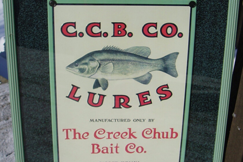 ccb company lure in fishing sign Antique CREEK CHUB BAIT CCBCO MOUSE Toad Tackle Creek Chub Bait Co. makes