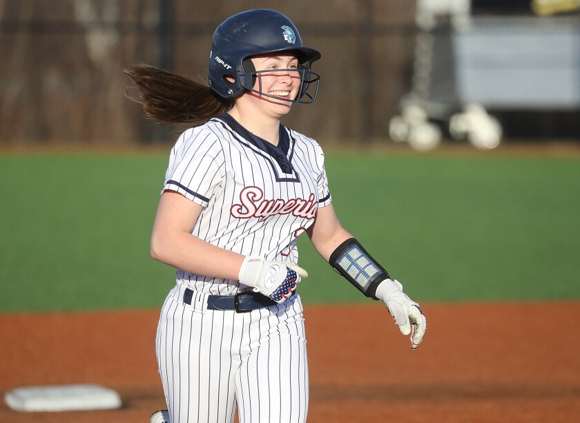 Superior’s Ari Robillard (3) is all smiles as she trots around second base after hitting a two-run homerun