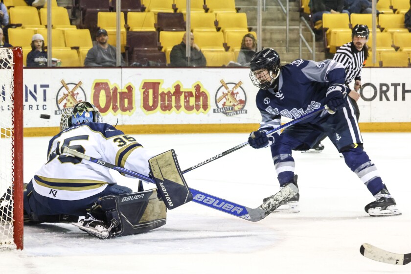 high school boys play ice hockey