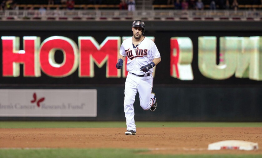 Minnesota Twins third baseman Trevor Plouffe (24) rounds second base after hitting a two run home run during the fifth inning against the Chicago White Sox at Target Field. Photo by Jordan Johnson-USA TODAY Sports