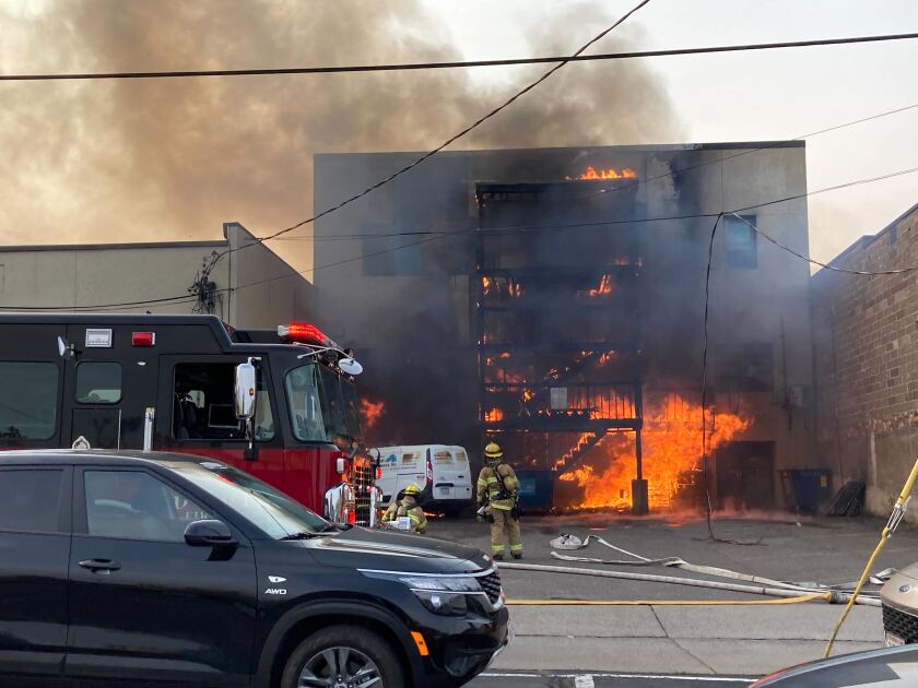 A burning building