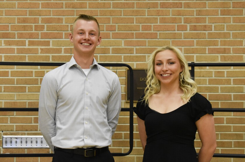 Worthington High School students Triple A winners Isaiah Noble, left, and Abigail Bristow, right, were honored at the Worthington High School Awards Ceremony on Wednesday, May 25, 2022.