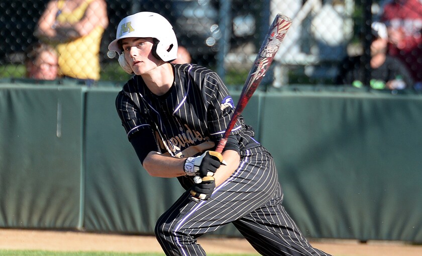 Brody Dack, Sophomores Montevideo, after putting the ball into play in a playoff game in section 3aa against Windom, Monday, June 3, 2024, at Legion Field in Marshall.