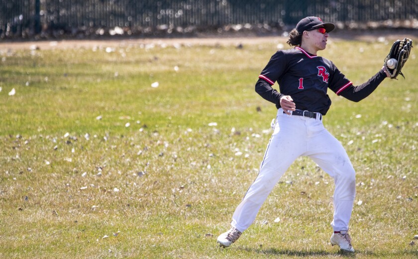Ridgewater outfielder Carter Thelen catches a fly ball while playing Central Lakes College at Green Lake Baseball Diamonds in Spicer on Wednesday, April 27, 2022.
