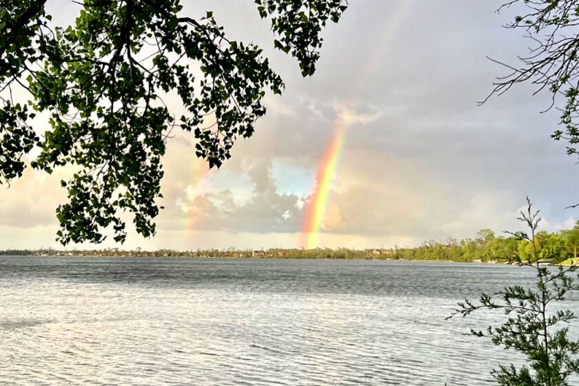 Double rainbow over Maple Lake