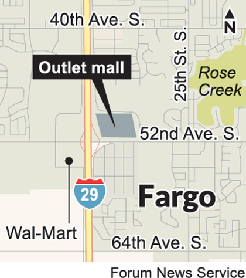 An artist's depiction of the Fargo Outlets at Timber Creek, a 300,000-square-foot outlet center a Fargo developer hopes to build at the northeast corner of Interstate 29 and 52nd Avenue South. (Special Forum News Service)