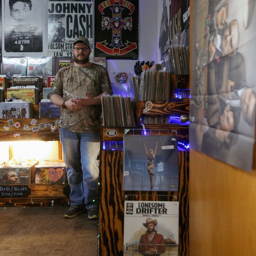 Justin Stoll is co-owner of the Hawley Spin Depot, in Hawley, MN. Stoll and his business partner, Michael Lemoine, both have full-time jobs, so they only open the record store on weekends.