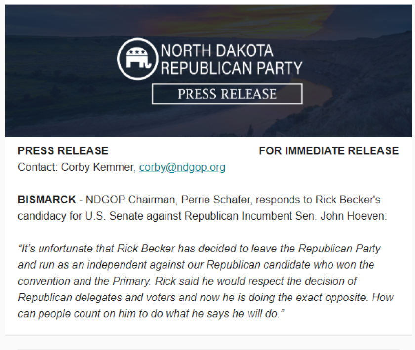 NDGOP Becker press release
