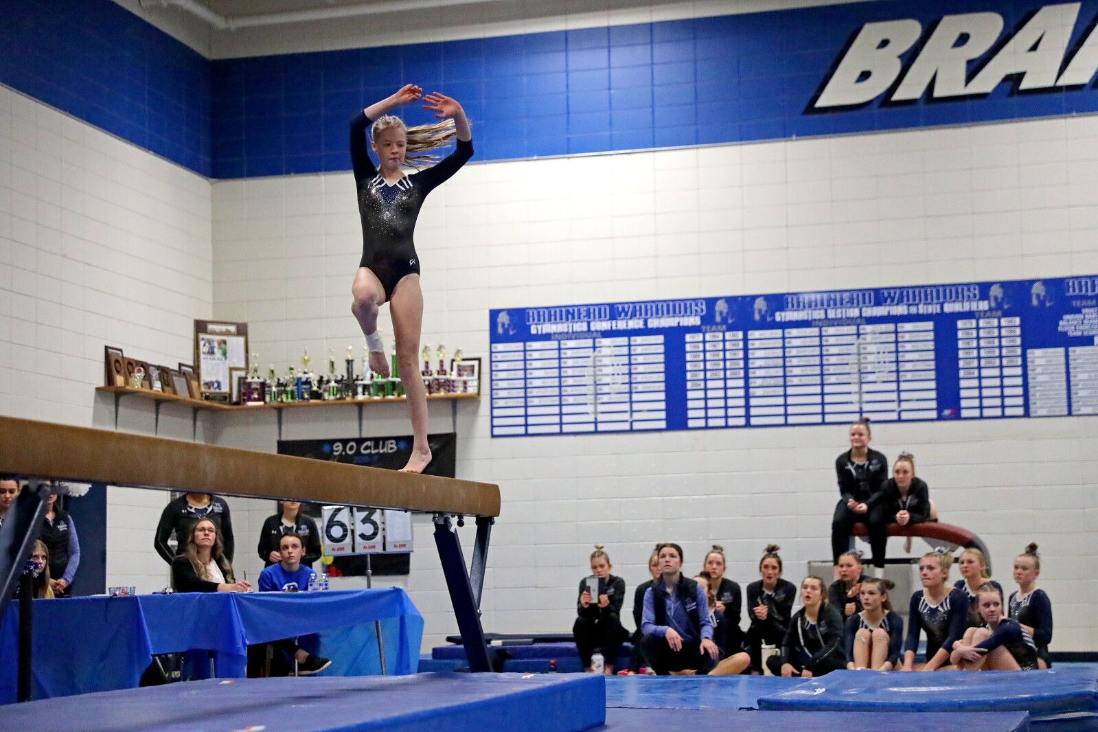 Brainerd gymnastics against Sauk Rapids on Friday, Jan. 13, 2023, at Brainerd.