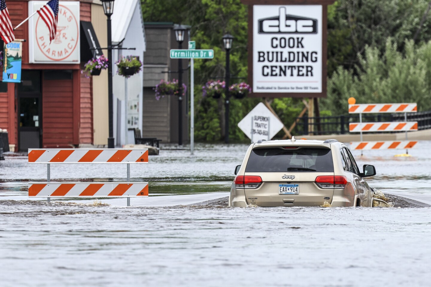 floodwaters in small town
