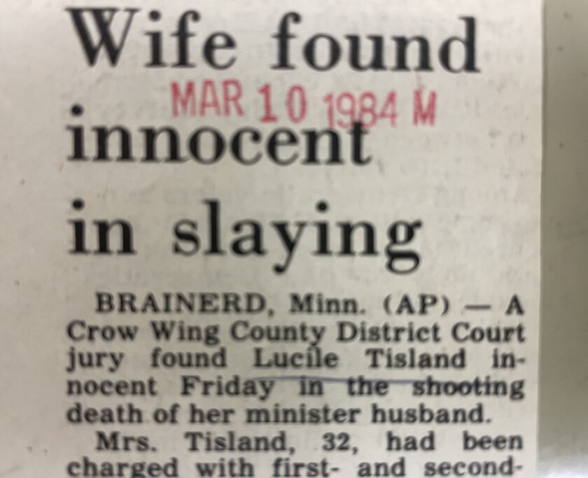Forum story in March 1984 when Lucile Tisland was acquitted for the murder of her husband..jpg