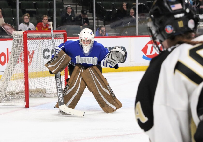 Olivia King stares down the competition during the Class 2A State Girls Hockey Semifinals Friday, Feb. 22 at the Xcel Energy Center. Bill Johnson / Picture Day Pro!