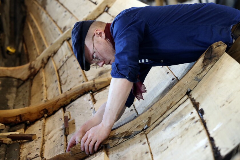 Traditional Scandinavian style rowing boat under construction.