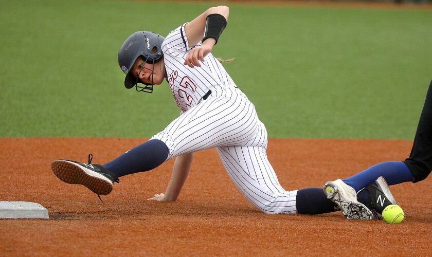 Superior’s Emma Raye (27) gets her foot safely on second base