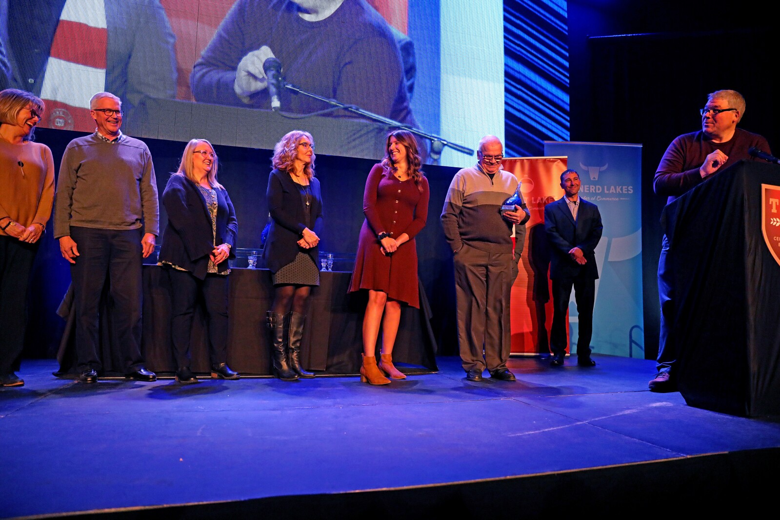 Kavanaugh's Sylvan Lake Resort accepts the Lakes Proud Small Business of the Year award during the ninth-annual Brainerd Lakes Chamber of Commerce Celebration of Excellence award dinner Nov. 17, 2022, at Cragun's Resort on Gull Lake near Brainerd.