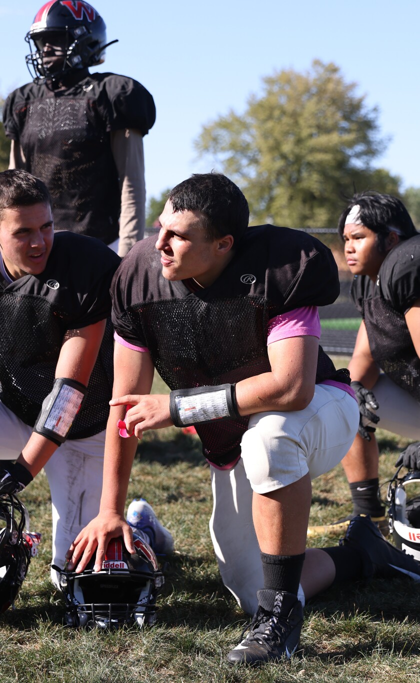 Worthington Trojans football player Nasim Zeidi For 10-5 issue Drill.
