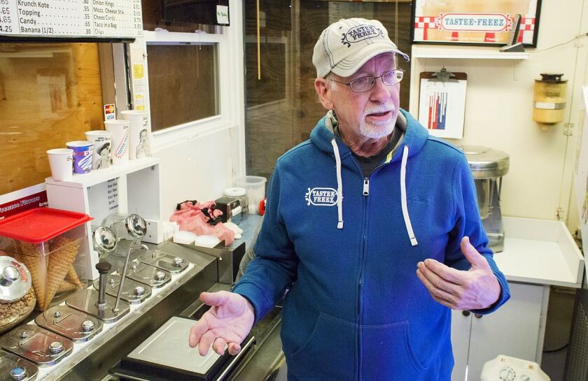 Though still boarded up Monday, Feb. 29, 2016, Tastee Freez in south Moorhead will open Tuesday. Michael Vosburg / Forum Photo Editor
