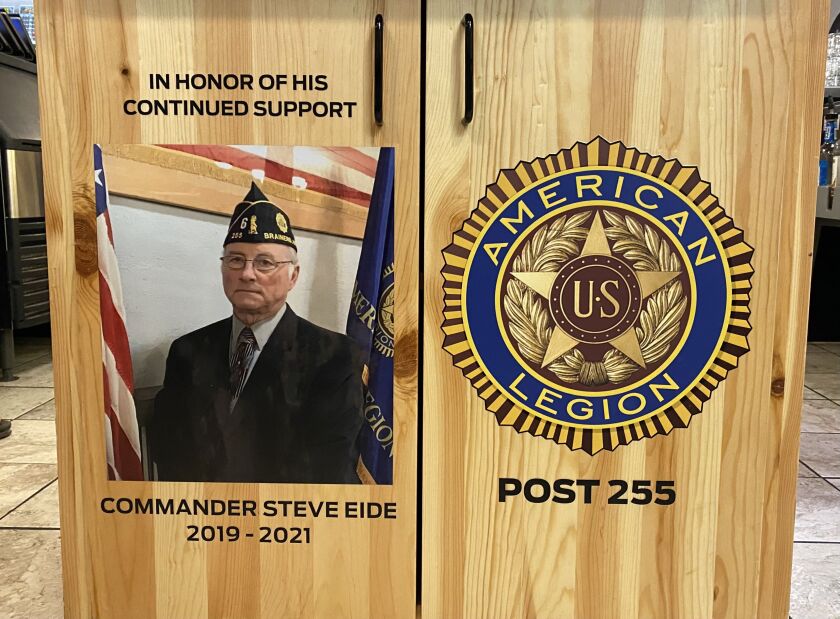 A memorial photo of a man, Steve Eide, who was the previous Post Commander.