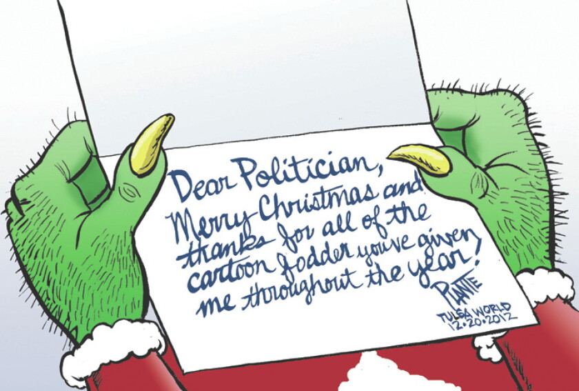Cartoon by Bruce Plante: Merry Christmas to politicians