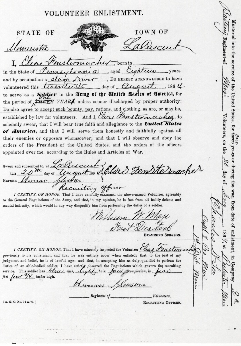 Elias Fenstermacher Civil War enlistment papers