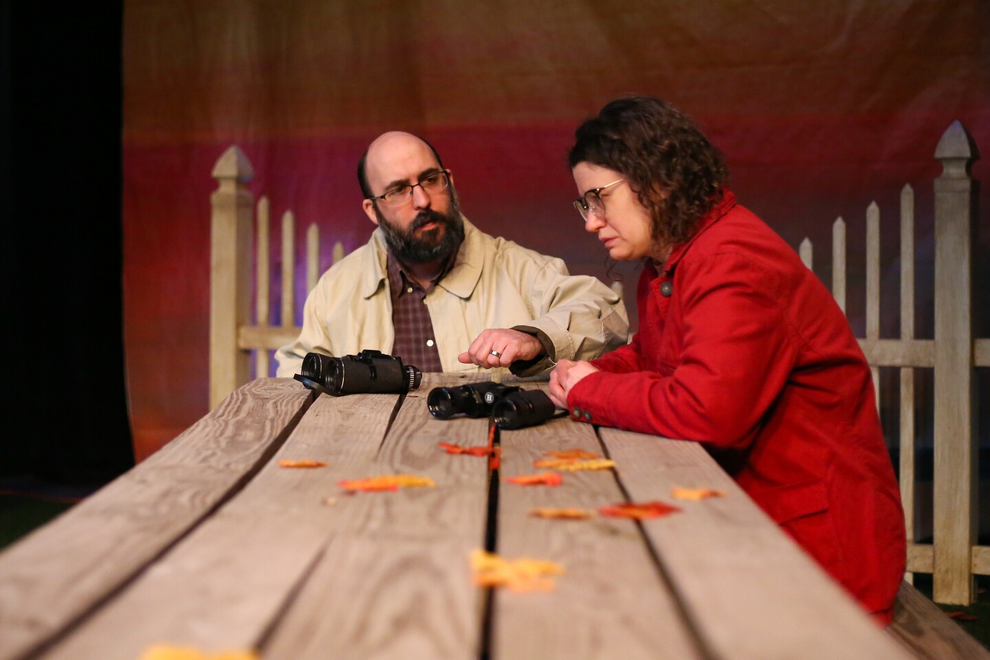 Theatre B ensemble members, Scott Ecker and Clare Lynch, rehearse for the play