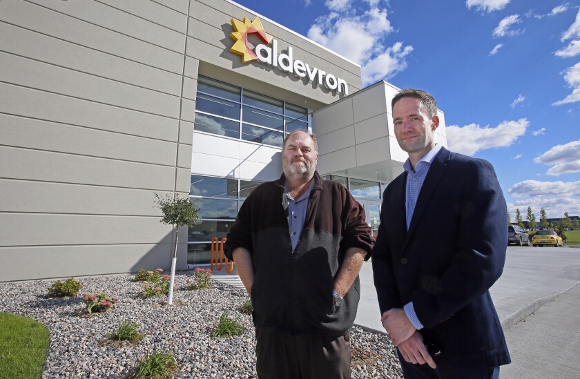 Chief Scientific Officer John Ballantyne and CEO Michael Chambers are co-founders of Aldevron, a Fargo biotechnology firm that provides biological materials to research and clinical laboratories around the world. David Samson / Forum News Service