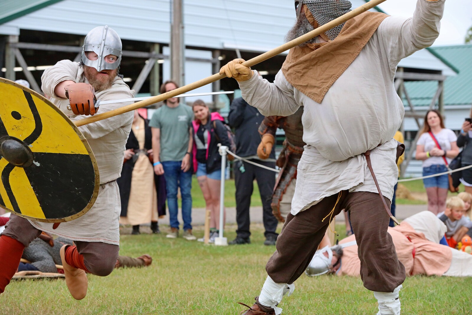 Viking warriors take part in a battle demonstration.