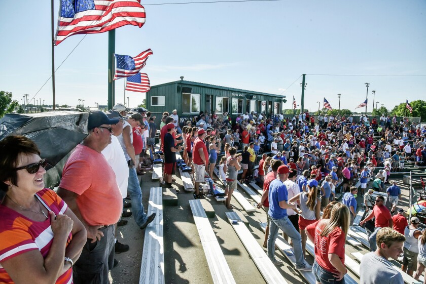 The crowd is on Sunday, August 14, 2016, in Cadwell Park in Mitchell for the Seventh Inning Stretch during the amateur championship game B.
