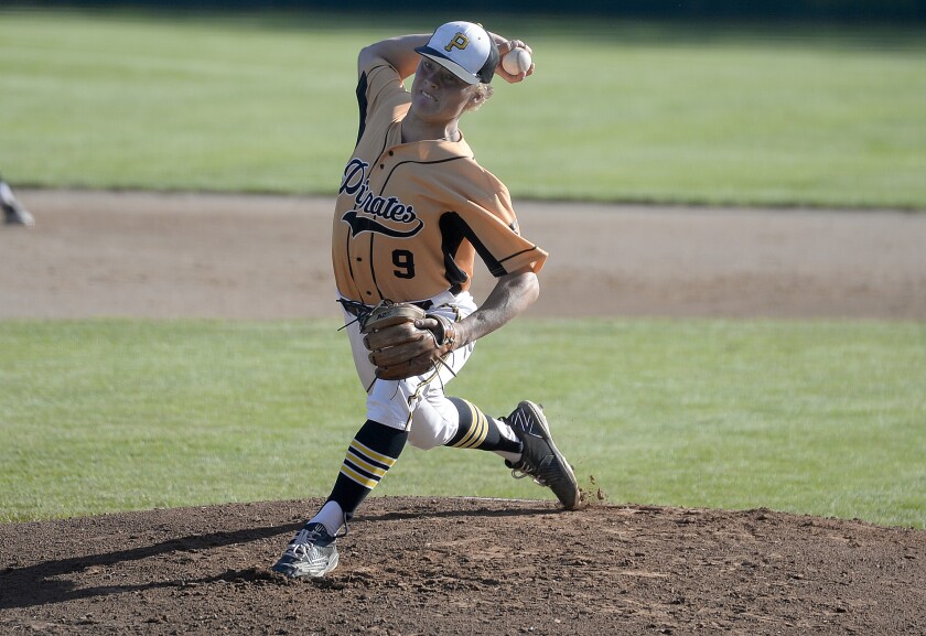 Paynesville Pirates pitcher Luke Johnson throws off the mound during a Region 4C elimination game against the Willmar Rails on Monday, Aug. 8, 2022 at Green Lake Diamonds in Spicer.