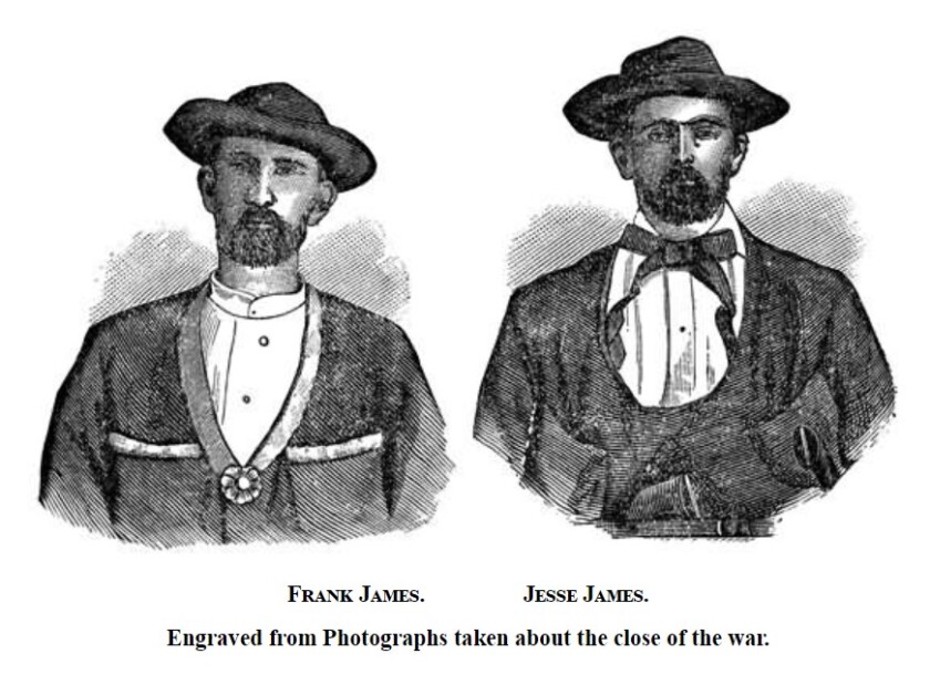 Frank and Jesse James, half -body engraving, facing viewer