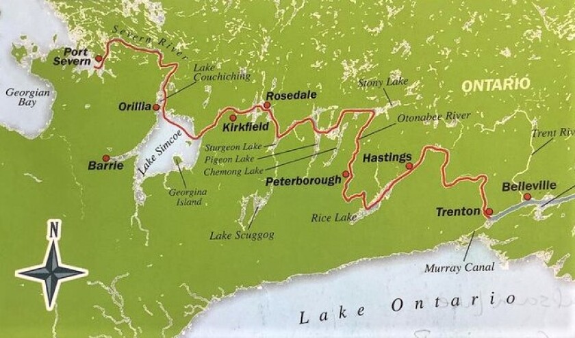 Map of the Trent-Severn Waterway in Canada