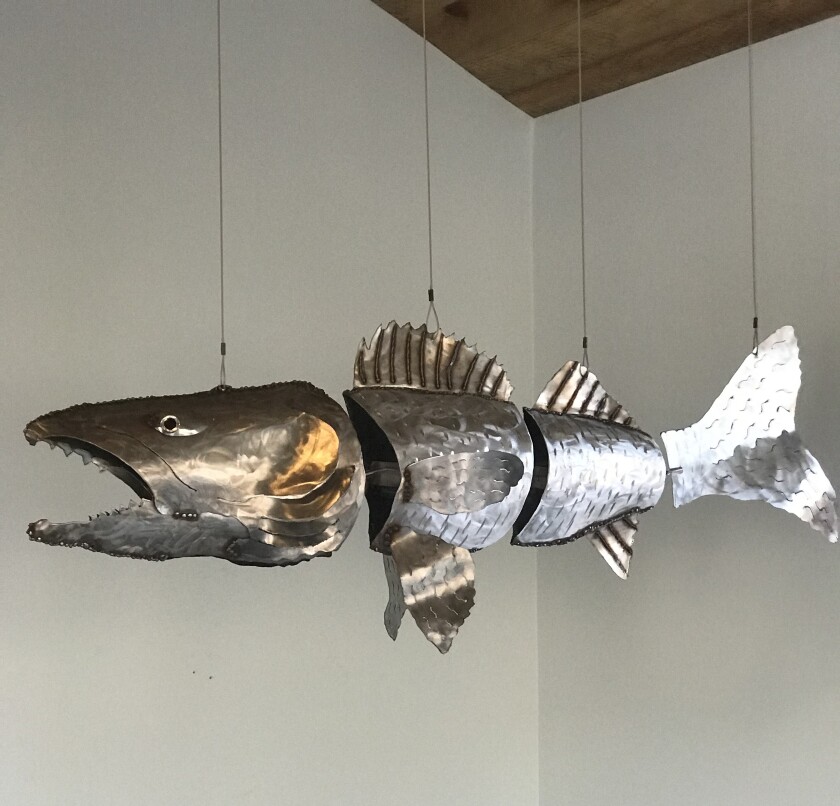 A metal fish sculpture by Rick Hammer, a metal sculptor who will be featured at Lakes Area Artists' show on Saturday, July 5, 2025.