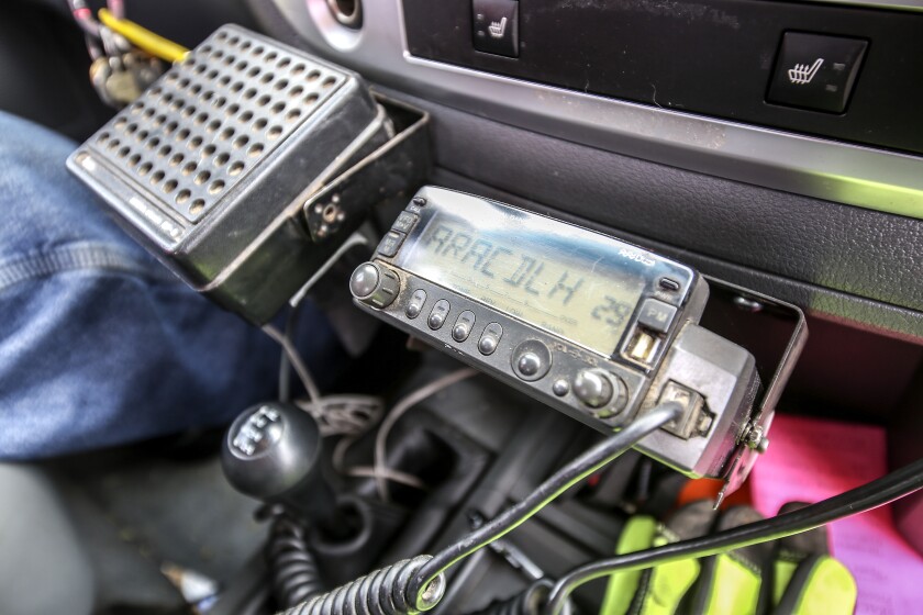 The ham radio equipment that Grant Forsyth uses in his pickup truck. Forsyth got involved with amateur radios in 2006 and that grew into an involvement with the National Weather Service as an amateur radio operator. He and 14 other radio operators take weather reports from around northeastern MN and northwestern WI at the NWS Duluth office during severe weather. (Clint Austin / caustin@duluthnews.com)
