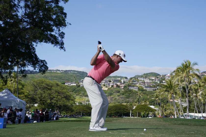 PGA golfer Tom Hoge tees off on the 17th hole during the final round of the Sony Open golf tournament Sunday, Jan. 14, at Waialae Country Club on Honolulu. Brian Spurlock-USA TODAY Sports