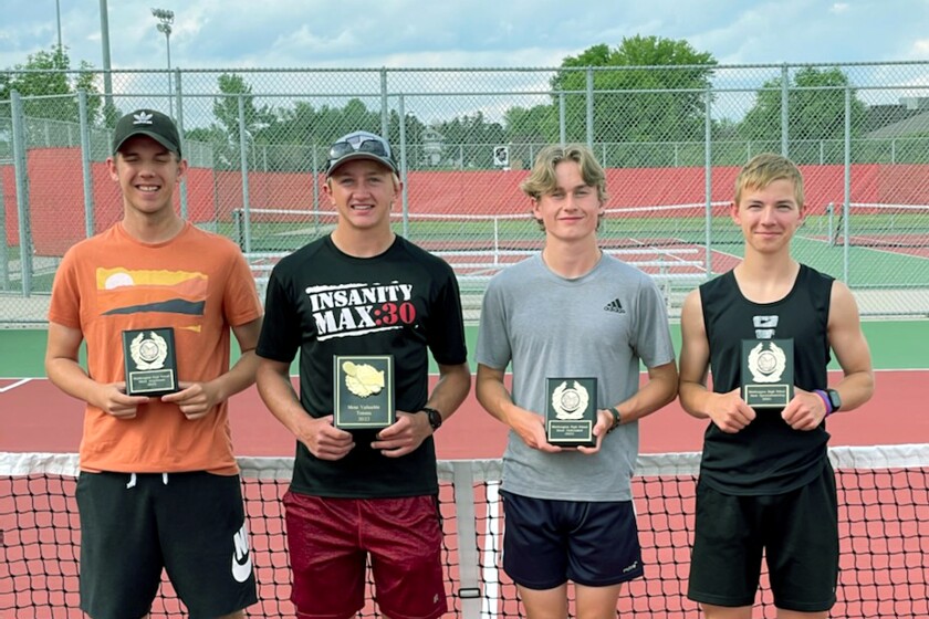 Worthington high school boys tennis awards for 2022 were given to: (left to right) David Sternke-Most Improved, Alec Langerud-MVP, Ian Barber-Most Dedicated, Ezra Bonnett-Best Sportsmanship.