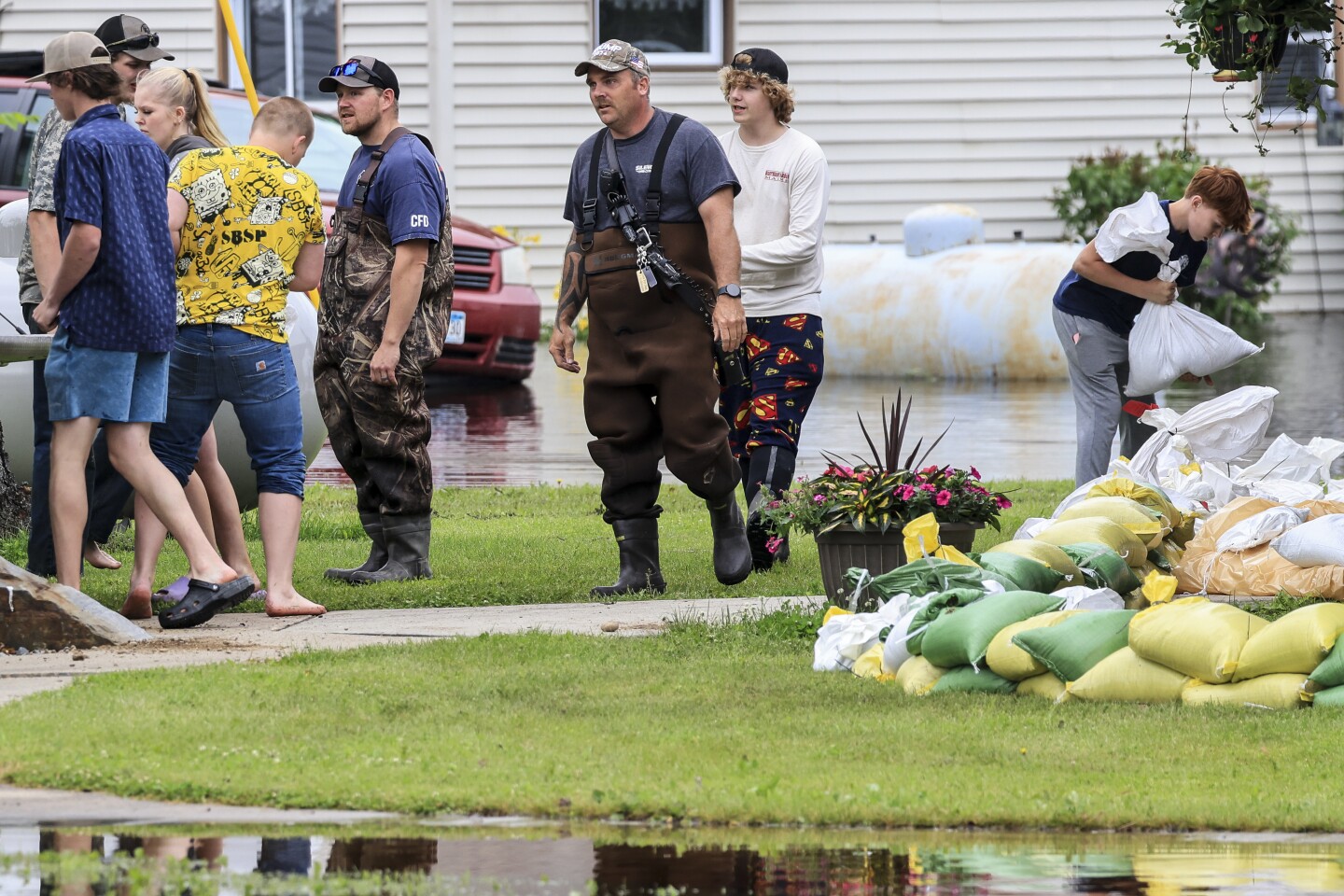 floodwaters in small town