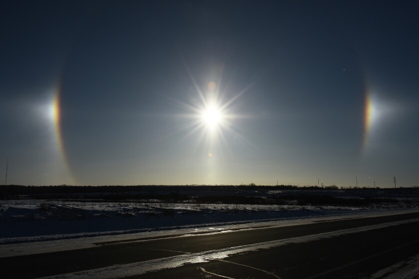 The weather phenomenon known as sundogs appeared Wednesday in central Minnesota. The image of the ice crystals was photographed from Thiesse Road in south Brainerd. Steve Kohls/Brainerd Dispatch