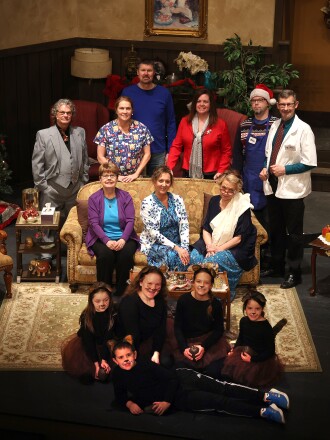 The cast of the play Those Crazy Ladies in the House on the Corner (Squirrels from left) Madison and Lauren Peters, Sophia, Isabella and Rory Nolz. (on couch) Terri Ebert, DJ Luethje, Shannon Baack (back row) Dean Luethje,Colette Hansen, Gordie Hansen, Denise Deitchman, Tyler Johnson, and Jim Harsma, will be playing at the Palace Theater in Luverne Minnesota.