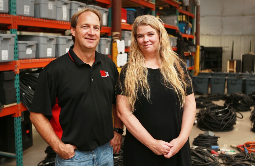 Jamie and Tricia Lunski are the Greenway Takeover event organizers and owners of HB Sound and Light, Grand Forks.. photo by Eric Hylden/Grand Forks Herald