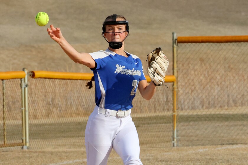 Jaycee Carlson from Brainerd throws the first against Owatona on Friday, April 11, 2025, in Brainerd.